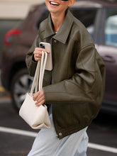 Green Pu Leather Zipper Jacket
